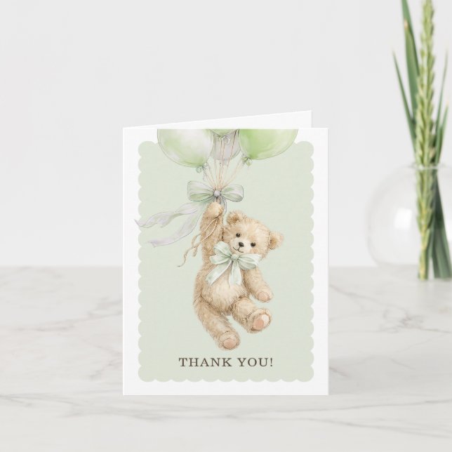 Teddy Bear Balloons Baby Shower Thank You Cards (Front)