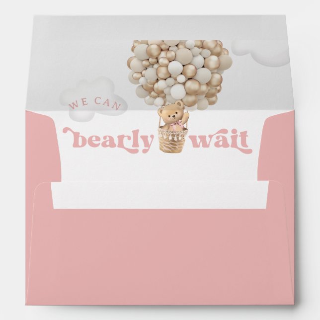 Teddy Bear Balloons Bearly Wait Girl Baby Shower Envelope (Back (Bottom))