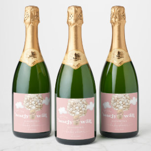 Teddy Bear Balloons Bearly Wait Girl Baby Shower Sparkling Wine Label