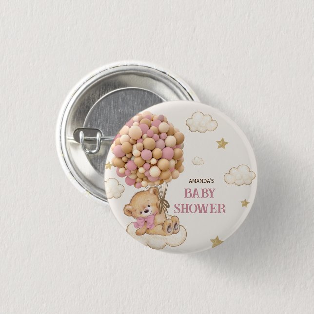 Teddy Bear balloons beige Pink   3 Cm Round Badge (Front & Back)
