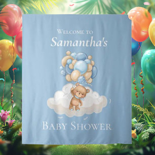 Teddy Bear  Balloons Blue Baby Shower backdrop Tapestry