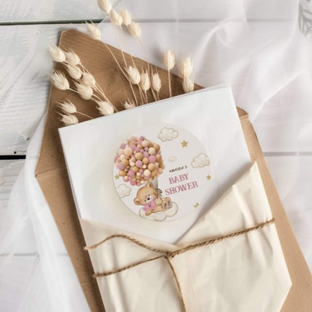 Teddy Bear Balloons Blush Pink   Classic Round Sticker (Creator Uploaded)