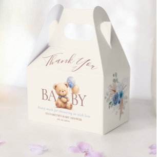 Teddy Bear Balloons Boho Blue Rose Floral Favour Box
