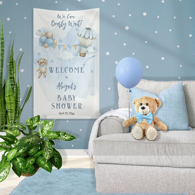 Teddy Bear Balloons Boy Bearly Wait Baby Shower Banner (Creator Uploaded)