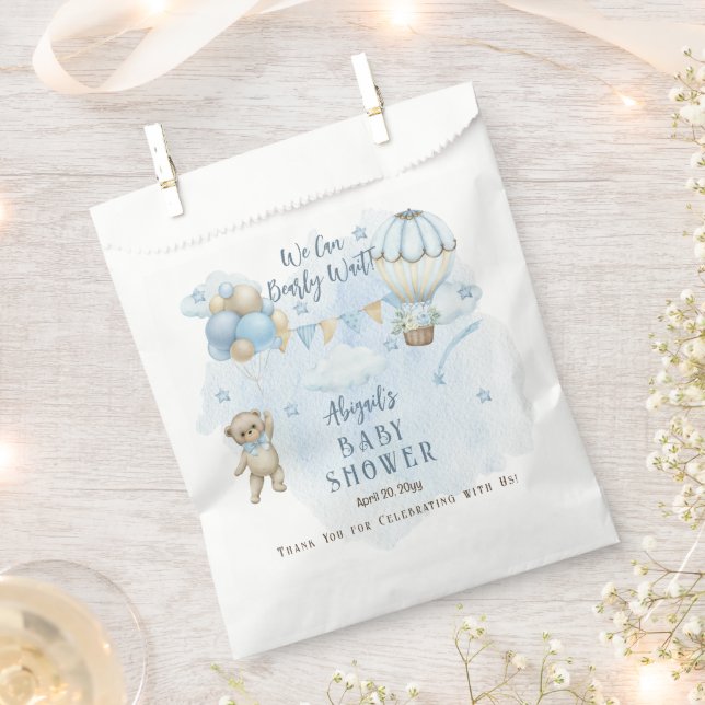 Teddy Bear Balloons Boy Bearly Wait Baby Shower  Favour Bags (Clipped)