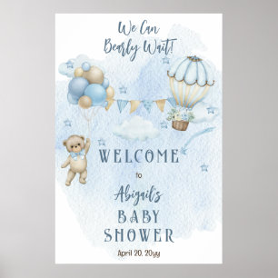 Teddy Bear Balloons Boy Bearly Wait Baby Shower Poster