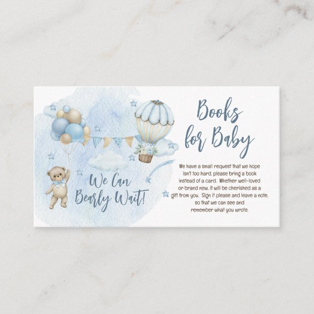 Teddy Bear Balloons Boy Bearly Wait Books for Baby Enclosure Card (Front)
