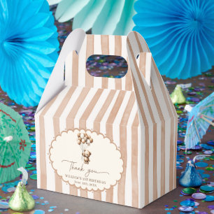 Teddy Bear Balloons Brown Stripes Birthday Favour Box