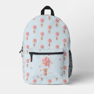 Teddy Bear Balloons Butterflies Printed Backpack