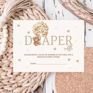 Teddy Bear Balloons Diaper Raffle Baby Shower Enclosure Card