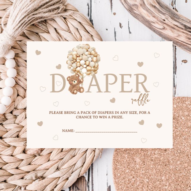 Teddy Bear Balloons Diaper Raffle Baby Shower Enclosure Card (Creator Uploaded)