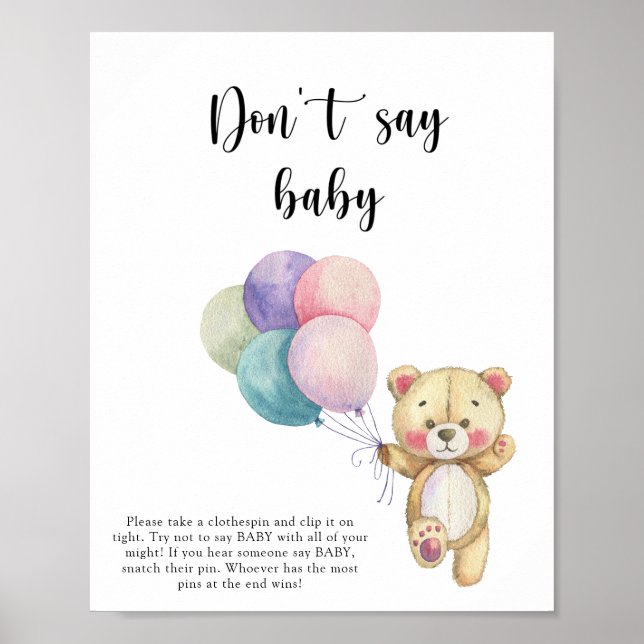 Teddy bear balloons - Don't say baby Poster (Front)