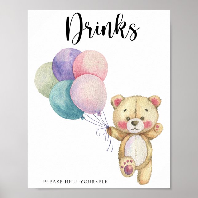 Teddy bear balloons - Drinks help yourself Poster (Front)
