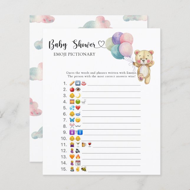 Teddy bear balloons - emoji pictionary game (Front/Back)