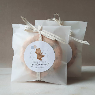 Teddy Bear Balloons Gender Reveal Classic Round Sticker