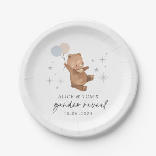 Teddy Bear Balloons Gender Reveal Paper Plate