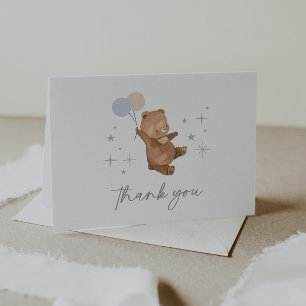 Teddy Bear Balloons Gender Reveal - Thank You Card