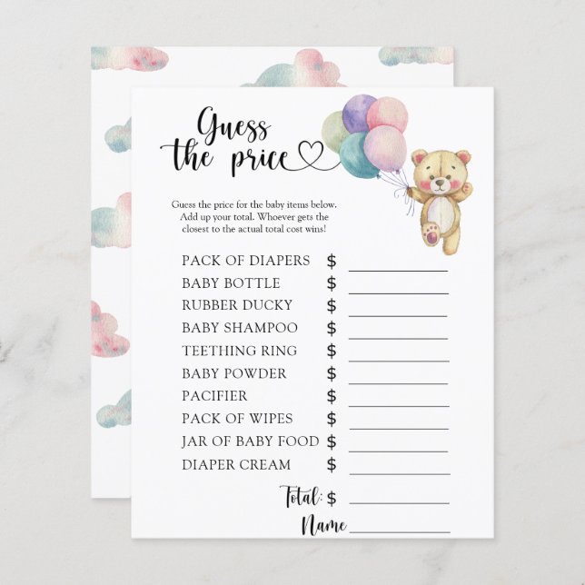 Teddy bear balloons - Guess the price! Game (Front/Back)