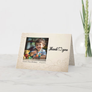 Teddy Bear Balloons Kids Photo Birthday Thank You Card