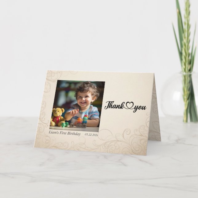 Teddy Bear Balloons Kids Photo Birthday Thank You Card (Front)