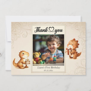 Teddy Bear Balloons Kids Photo Birthday Thank You Card