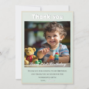 Teddy Bear Balloons Kids Photo Birthday Thank You Card