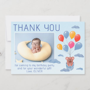 Teddy Bear Balloons Kids Photo Birthday Thank You Card