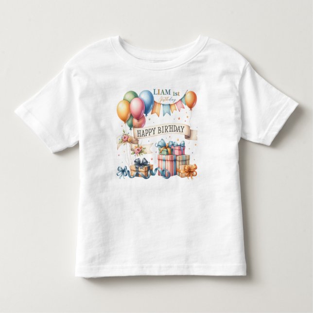 Teddy Bear Balloons Kids Photo Birthday Toddler T-Shirt (Front)