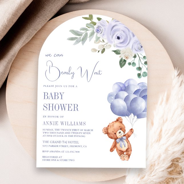 Teddy Bear Balloons Purple Floral Arch Baby Shower Invitation (Creator Uploaded)