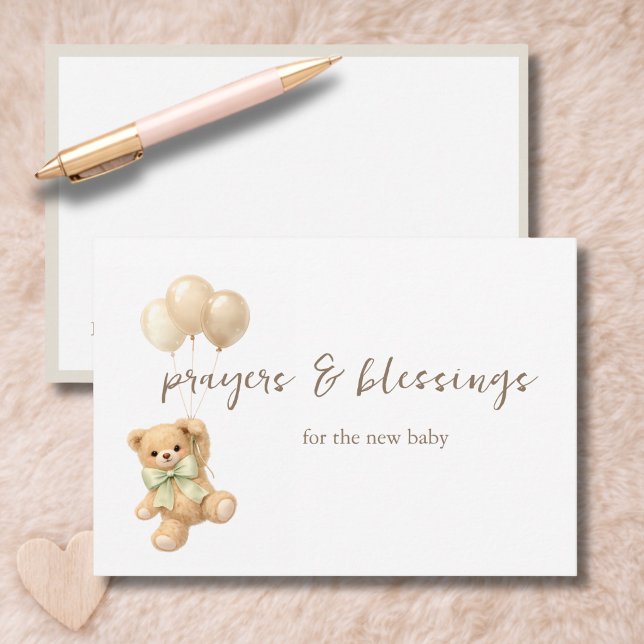 Teddy Bear Balloons Shower Prayers For Baby Card (Creator Uploaded)