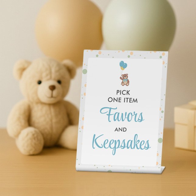 Teddy Bear Balloons Sweet Blue Baby Shower Favours Pedestal Sign (Creator Uploaded)