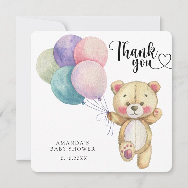 Teddy bear balloons - thank you card (Front)