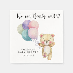 Teddy bear balloons - we can bearly wait napkin