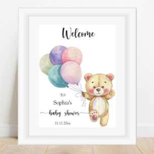 Teddy bear balloons - Welcome baby shower Poster