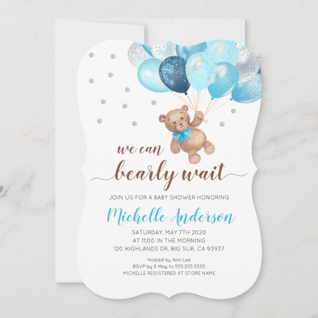 Teddy Bear Bearly Wait Baby Shower Invitation (Front)