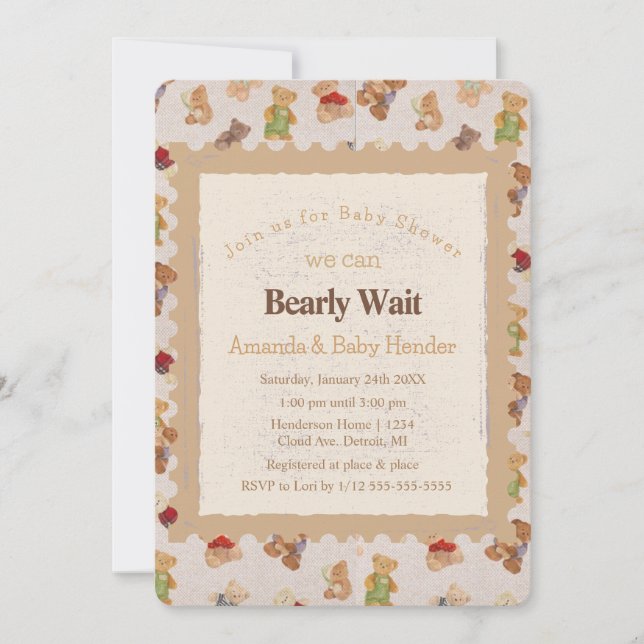 Teddy Bear Bearly Wait Baby Shower Invitation (Front)