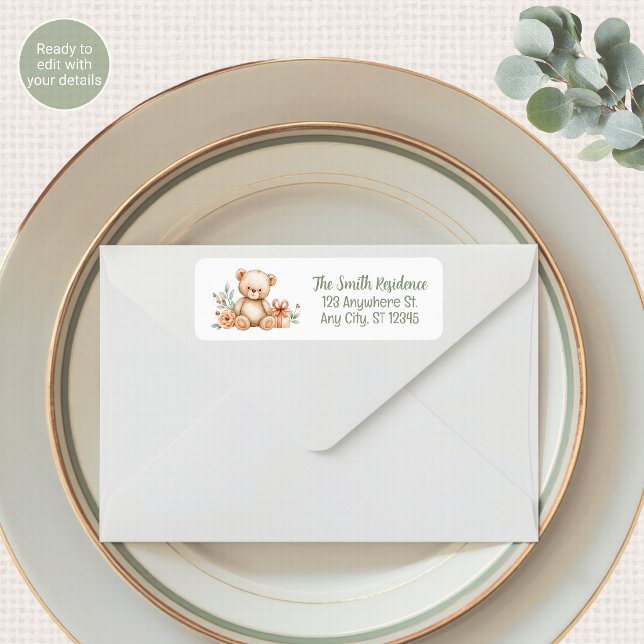 Teddy Bear Bearly Wait Baby Shower Return Address (Creator Uploaded)
