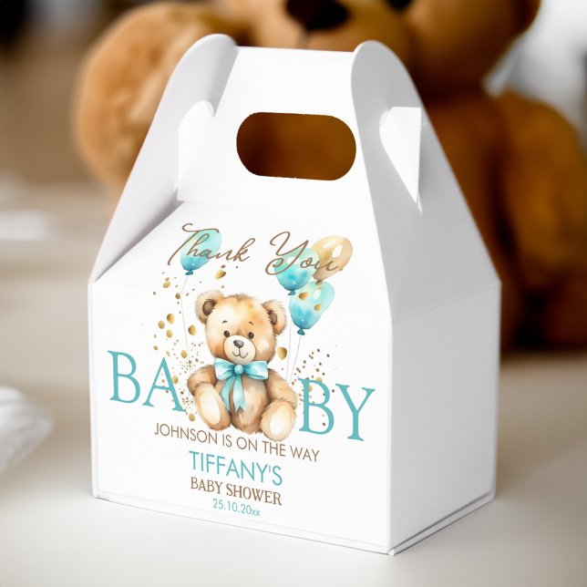 Teddy bear bearly wait baby shower thank you favour box (Teddy bear bearly wait baby shower thank you favor box personalized favor box cute teddy and balloon)