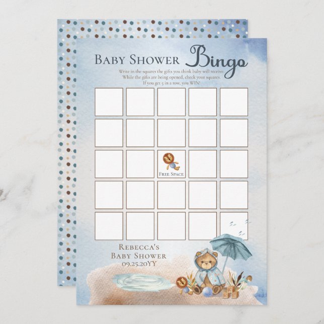 Teddy Bear Bearly Wait Boy Baby Shower Bingo  Invitation (Front/Back)