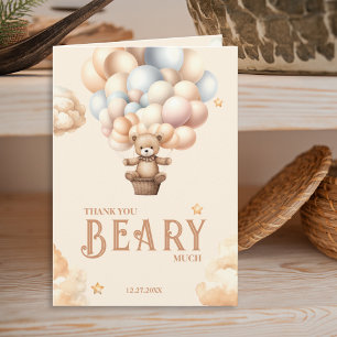 Teddy Bear Bearly Wait Gender Neutral Balloons Thank You Card