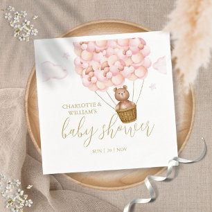 Teddy Bear Bearly Wait Pink Girl Baby Shower Napkin