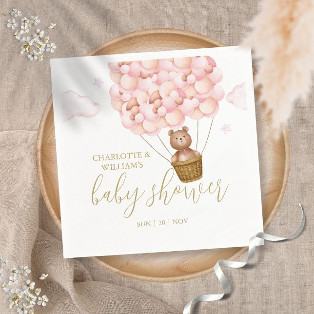 Teddy Bear Bearly Wait Pink Girl Baby Shower Napkin (Creator Uploaded)