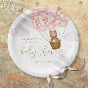 Teddy Bear Bearly Wait Pink Girl Baby Shower Paper Plate