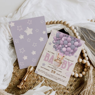 Teddy Bear Bearly Wait Violet Baby Girl Shower  Invitation