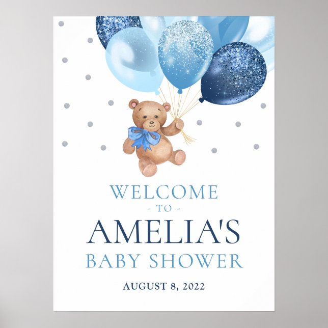 Teddy Bear Bearly Wait Welcome Baby Shower  Poster (Front)
