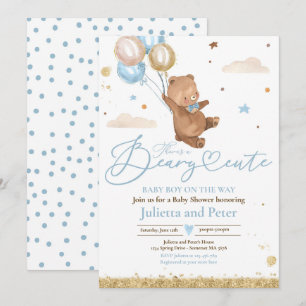Teddy Bear Beary Cute Baby Boy Blue Baby Shower Invitation