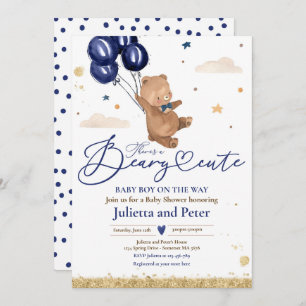 Teddy Bear Beary Cute Baby Boy Navy Baby Shower Invitation
