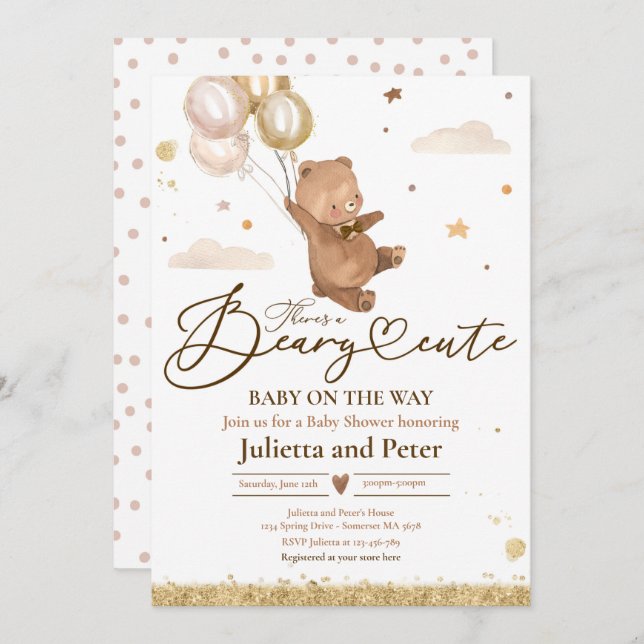 Teddy Bear Beary Cute Gender Neutral Baby Shower Invitation (Front/Back)