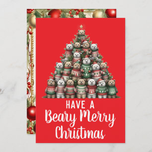 Teddy Bear Beary Merry Christmas Tree Holiday Card
