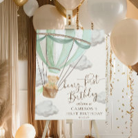 Teddy Bear Beary Mint First Birthday Welcome Sign